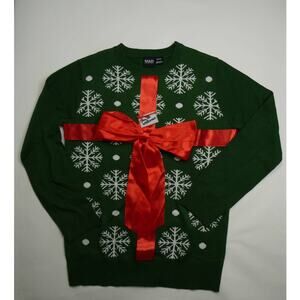 men's MAD ENGINE holiday sweater, Present and snowflakes, medium, NEW